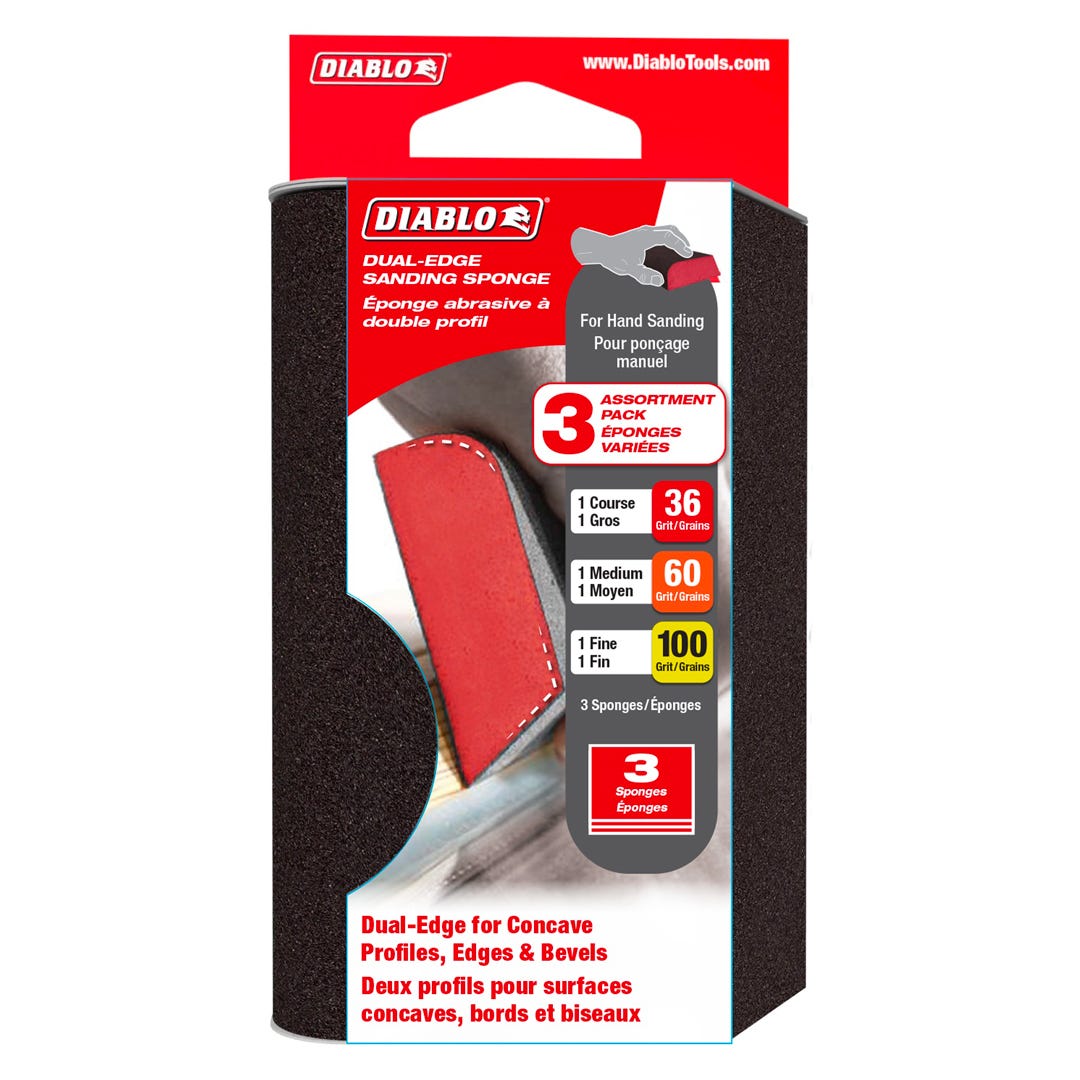 Dual-Edge Sanding Sponge, Assorted Grits, 3/Pack - Patrick Morin
