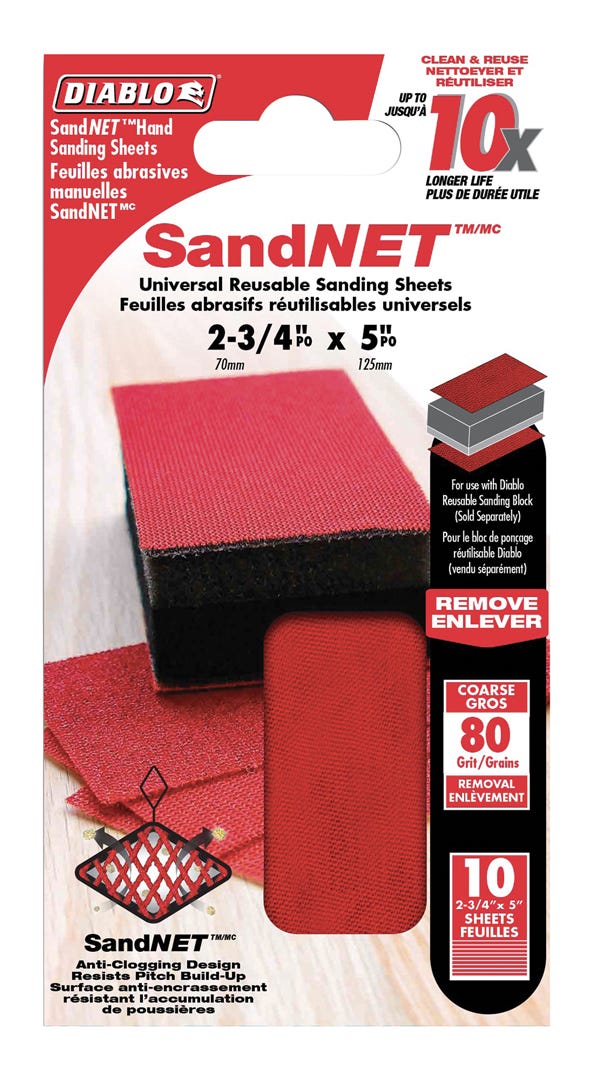 SandNet Sanding Sheets, 2-3/4 in. X 5 in., grit 80, 10/Pack