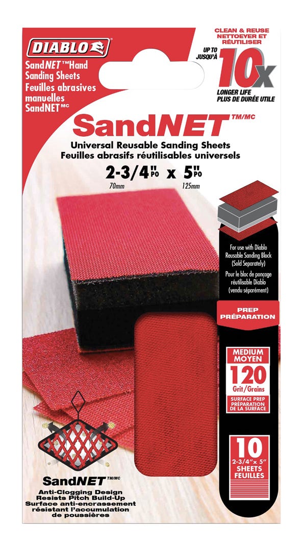SandNet Sanding Sheets, 2-3/4 in. X 5 in., grit 120, 10/Pack