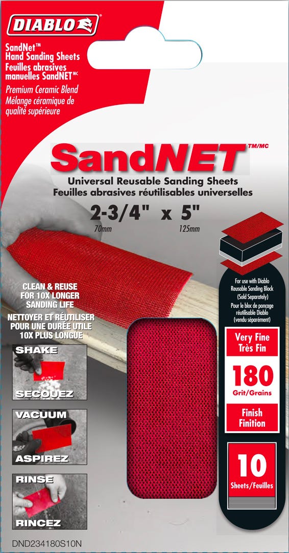 SandNet Sanding Sheets, 2-3/4 in. X 5 in., grit 180, 10/Pack
