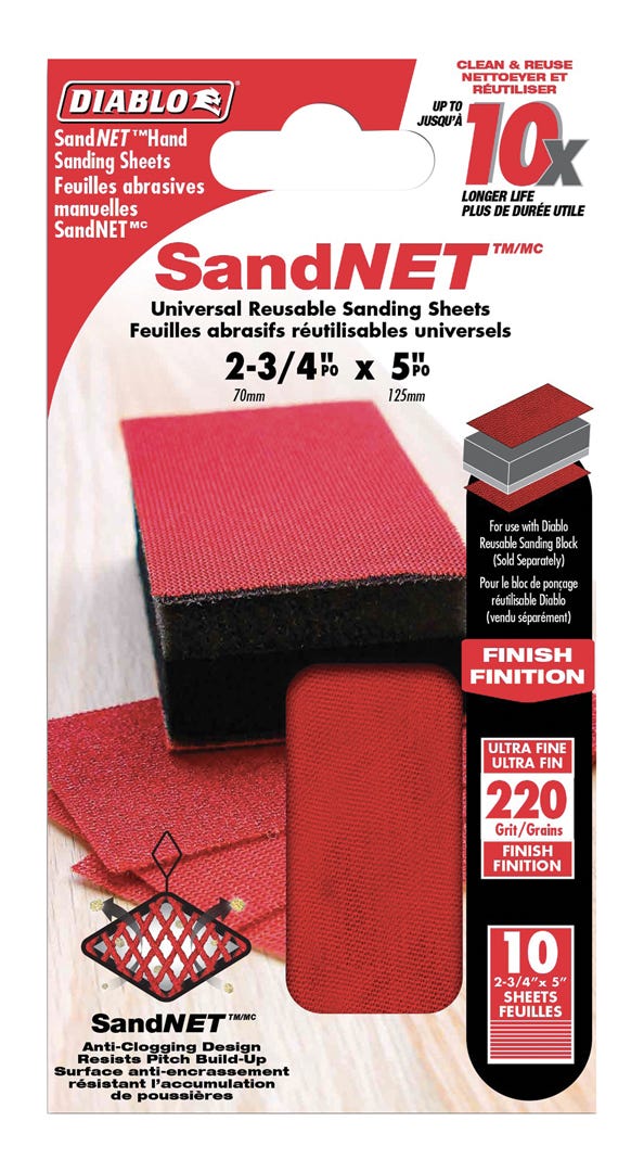 SandNet Sanding Sheets, 2-3/4 in. X 5 in., grit 220, 10/Pack