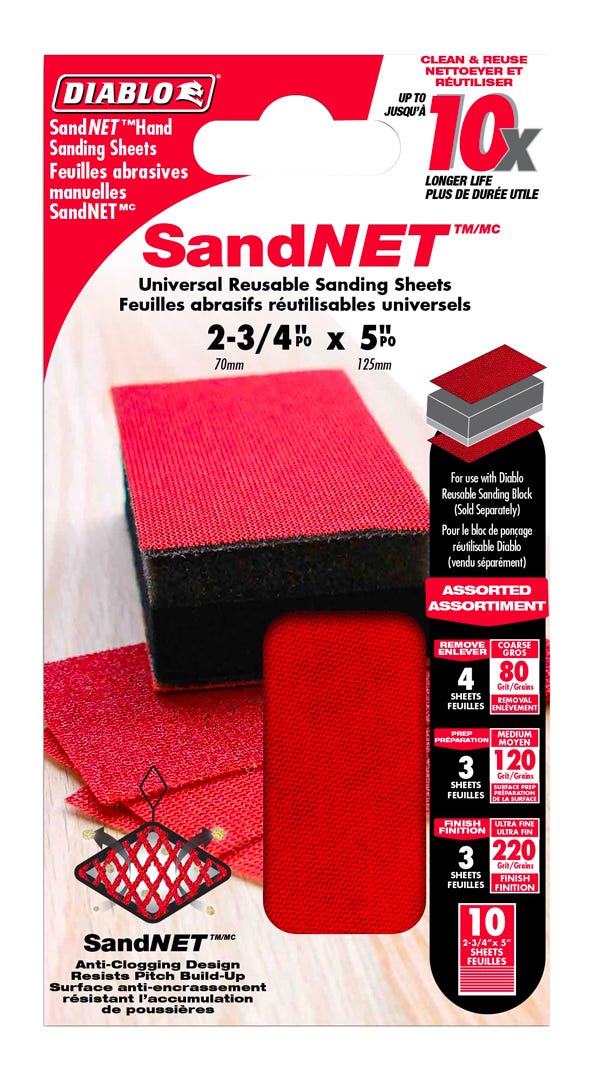 SandNet Sanding Sheets, 2-3/4 in. X 5 in., assorted grit, 10/Pack