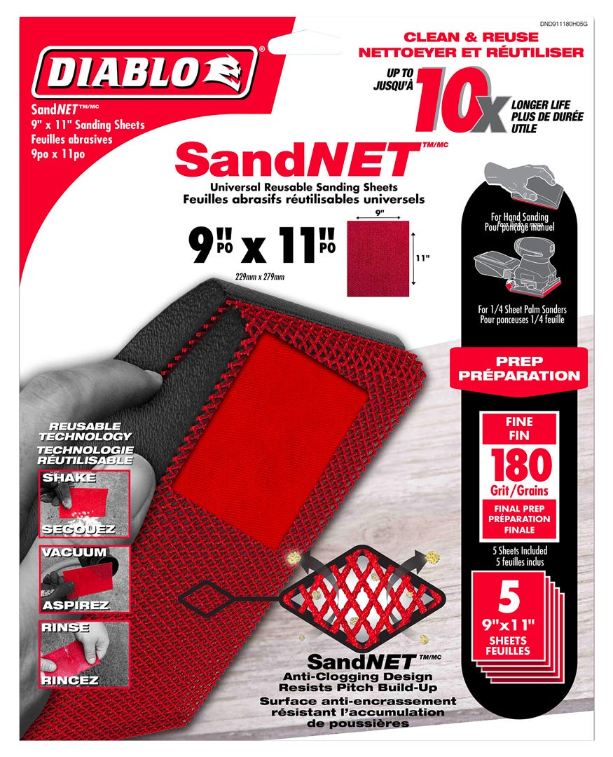 SandNet Sanding Sheets, 9 in. X 5 in., grit 180, 5/Pack