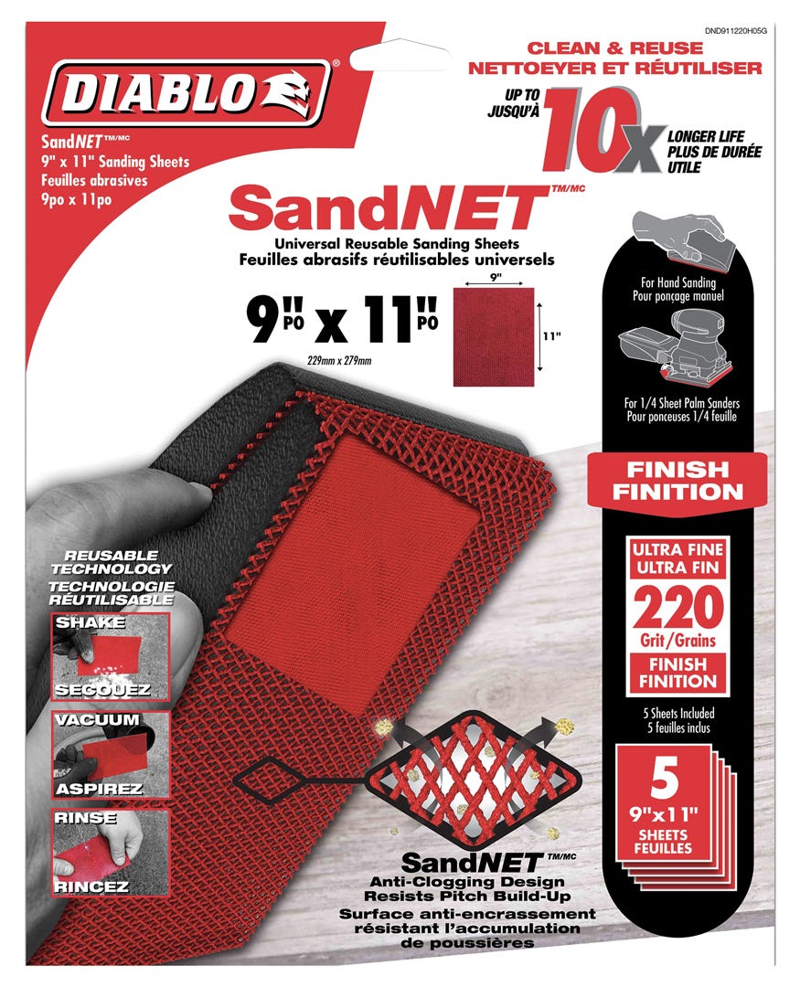 SandNet Sanding Sheets, 9 in. X 5 in., grit 220, 5/Pack