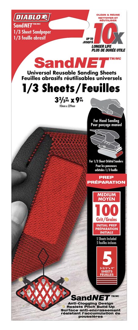 1/3 SandNet Sanding Sheets, 9 in. X 3-2/3 in., grit 100, 5/Pack