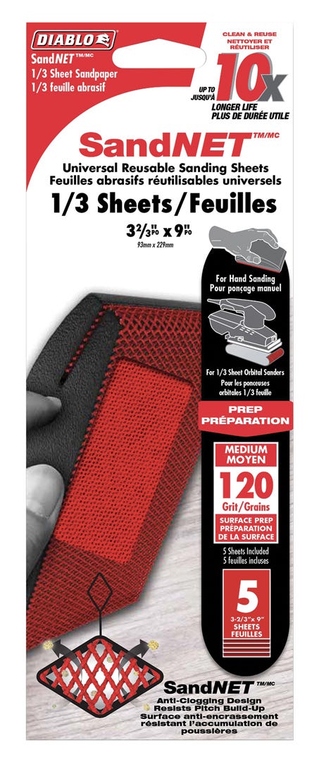 1/3 SandNet Sanding Sheets, 9 in. X 3-2/3 in., grit 120, 5/Pack
