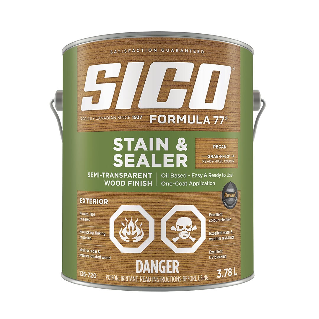 SICO Stain and Sealer, Semi-Transparent Exterior Wood Finish, Pecan