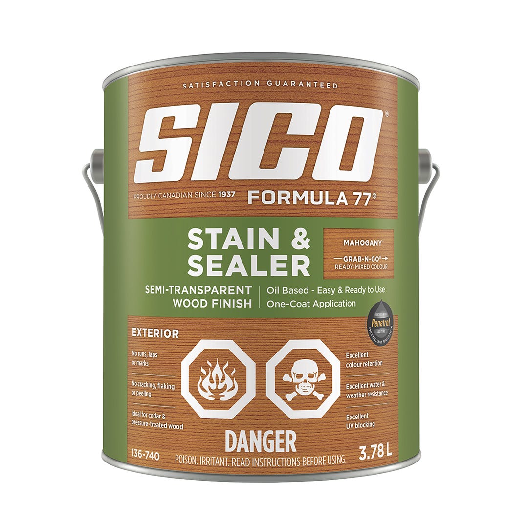 SICO Stain and Sealer, Semi-Transparent Exterior Wood Finish, Mahogany