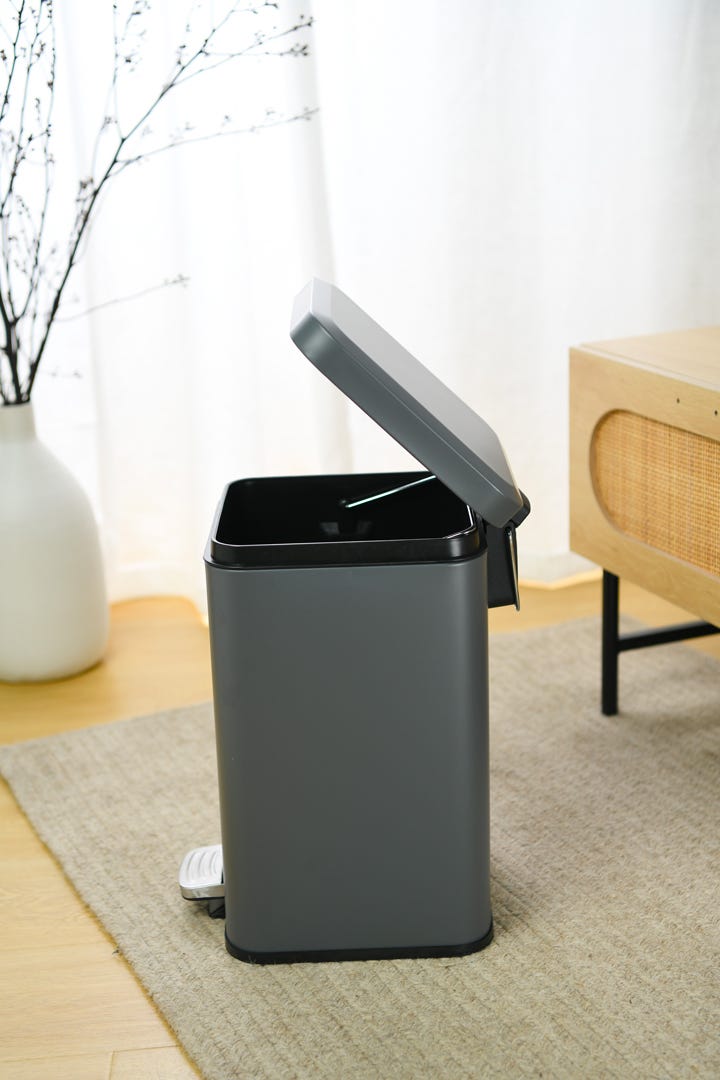 Square Stainless Steel Waste Bins with Pedal, Grey, 12 L