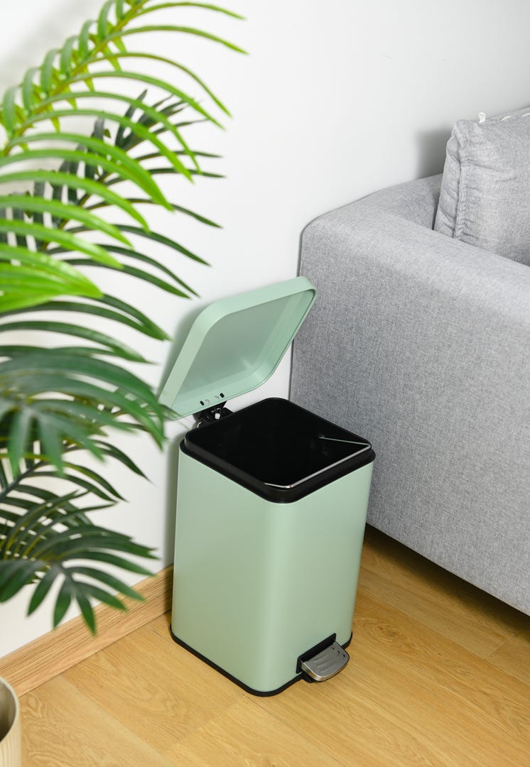 Square Stainless Steel Waste Bins with Pedal, Green, 12 L