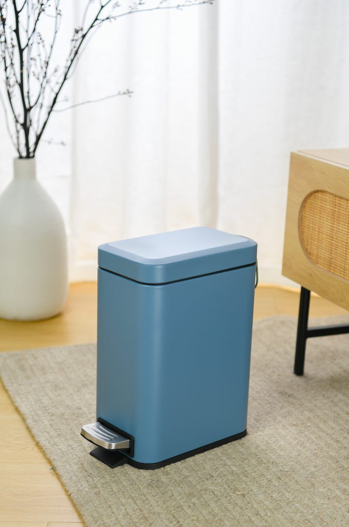 Square Stainless Steel Waste Bins with Pedal, Blue, 12 L