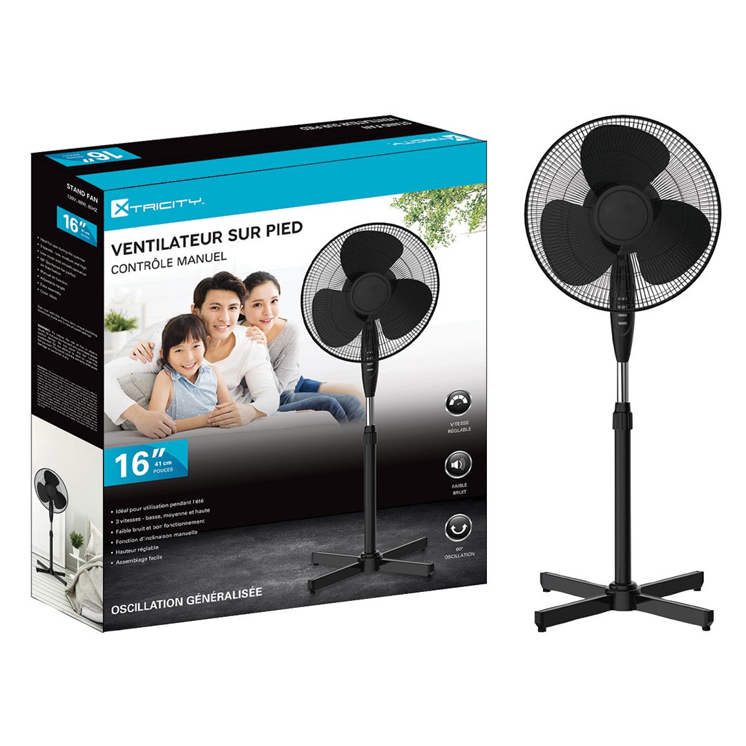 Standing Fan, 3 Speeds, 16 in., Black