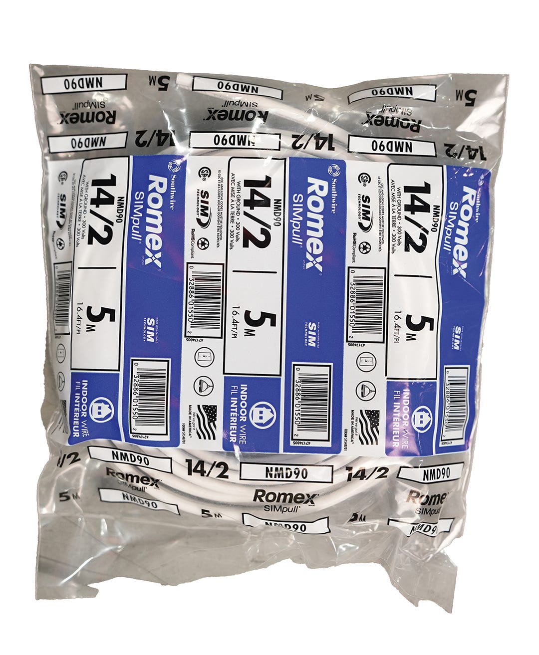 Electrical Wire NMD90, 14/2, White, 5 m