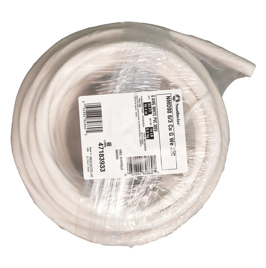 Electrical Wire NMD90, 6/3, White, 10 m