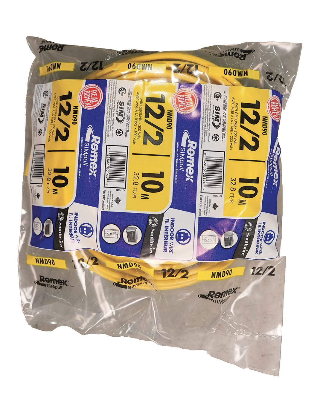 Electrical Wire NMD90, 12/2, Yellow, 10 m