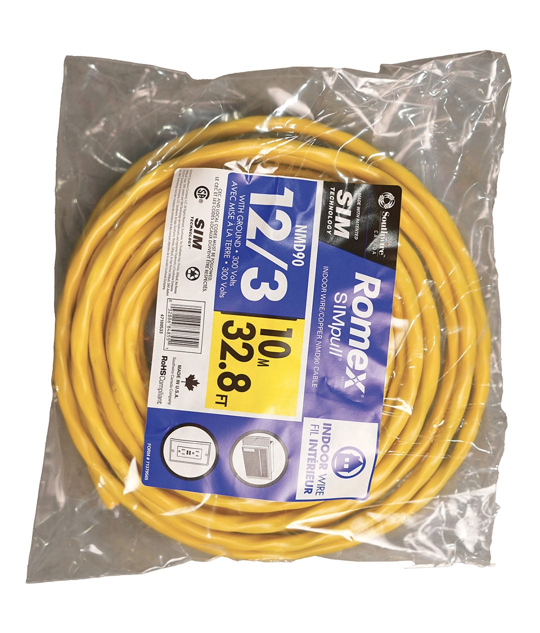 Electrical Wire NMD90, 12/3, Yellow, 10 m