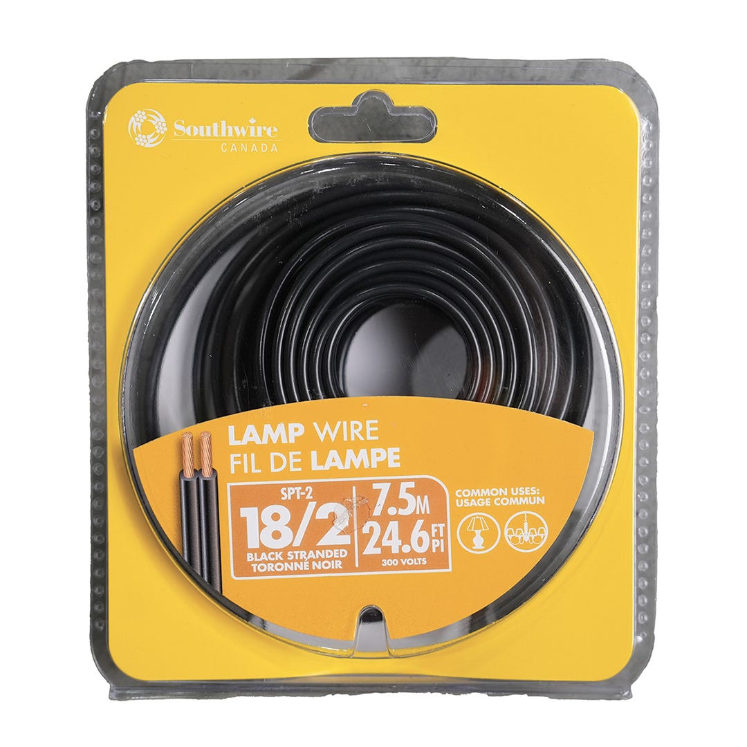Lamp Cord, SPT-2, 18/2, 7.6 m, Black