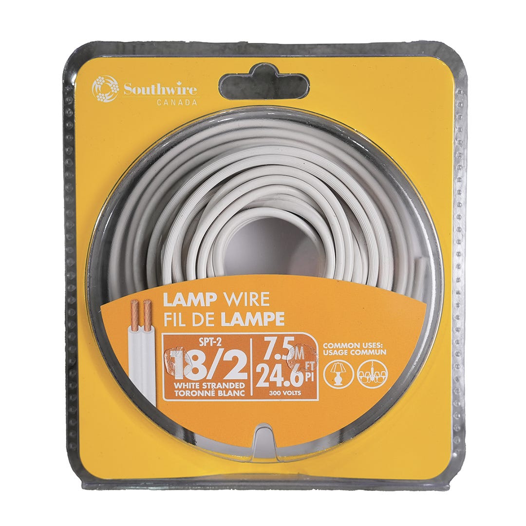 Lamp Cord, SPT-2, 18/2, 7.6 m, White