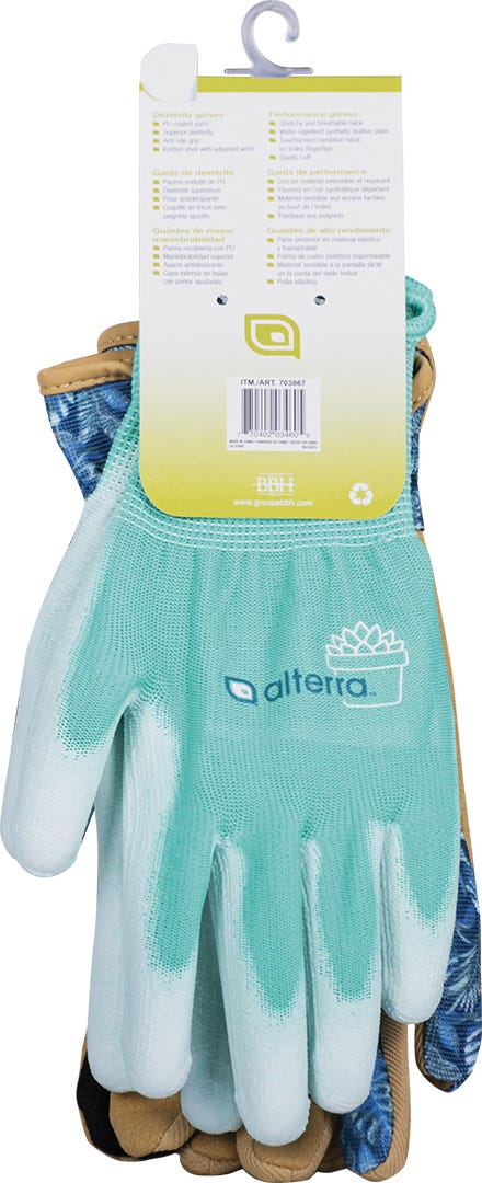 Gardening Gloves, Synthetic Leather and Coated, Assorted, 2/Pack