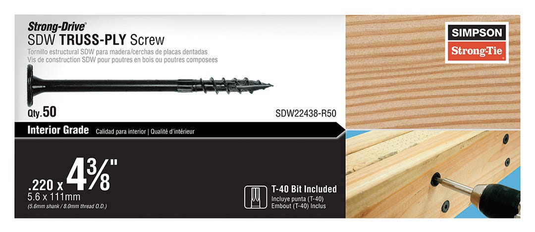 SIMPSON Low Profile Wood Screws, 4-3/8 in., 50/pack