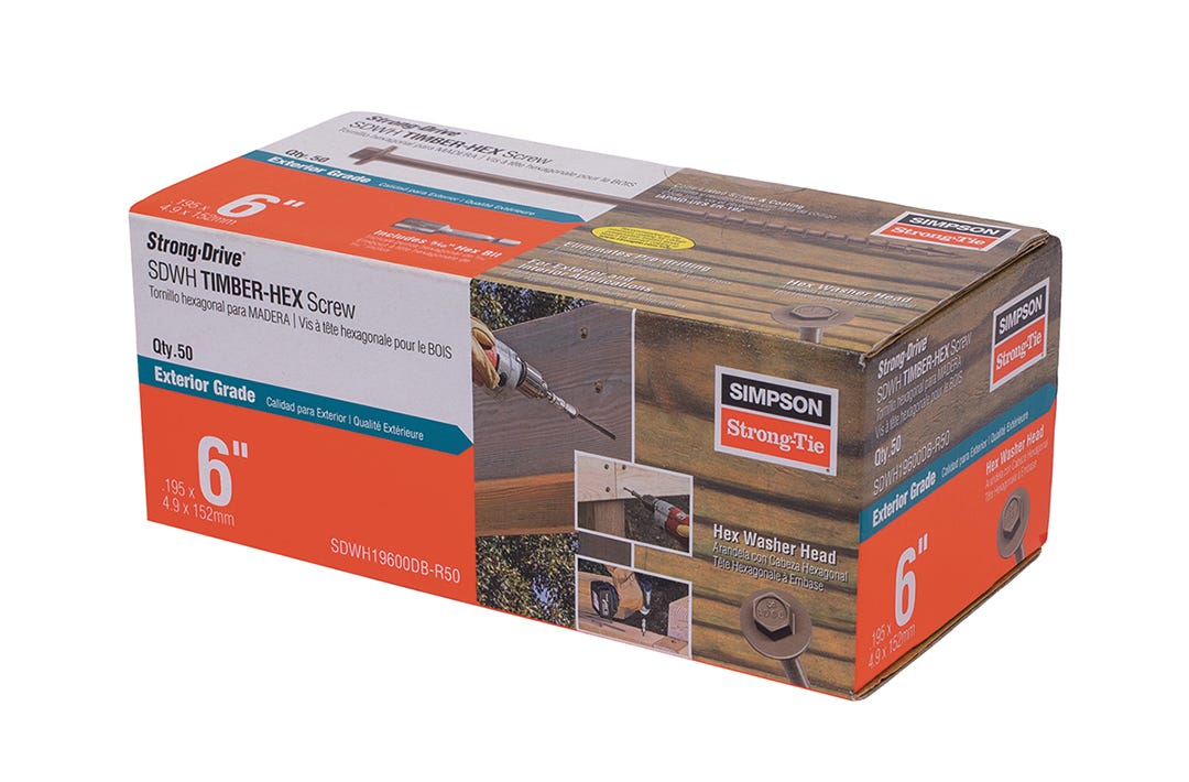 Hex Head Wood Screws, 5/16 in. x 6 in., 50/pack
