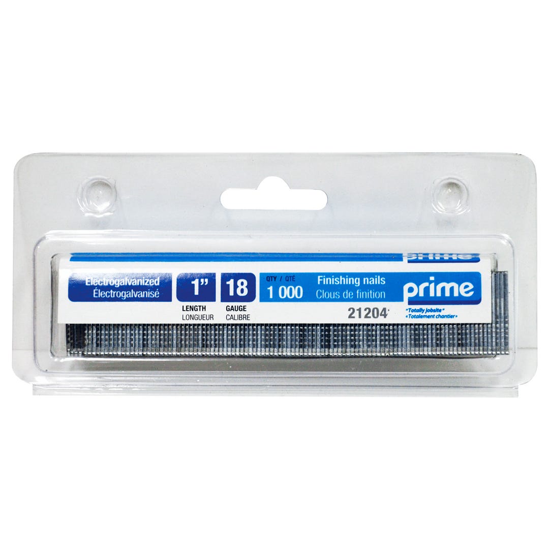 Finish Nails, Electro-Galvanized, 18 Gauge, 1 in., 1000/box