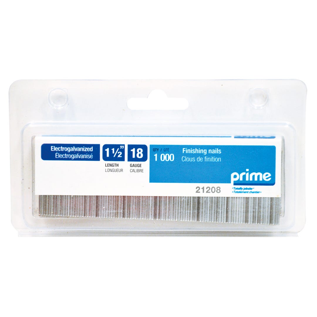 Finish Nails, Electro-Galvanized, 18 Gauge, 1-1/2 in., 1000/box