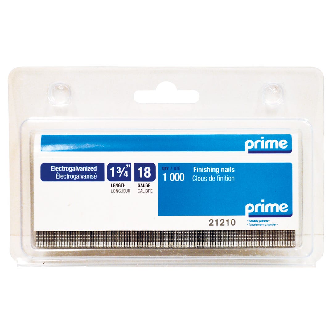 Finish Nails, Electro-Galvanized, 18 Gauge, 1-3/4 in., 1000/box