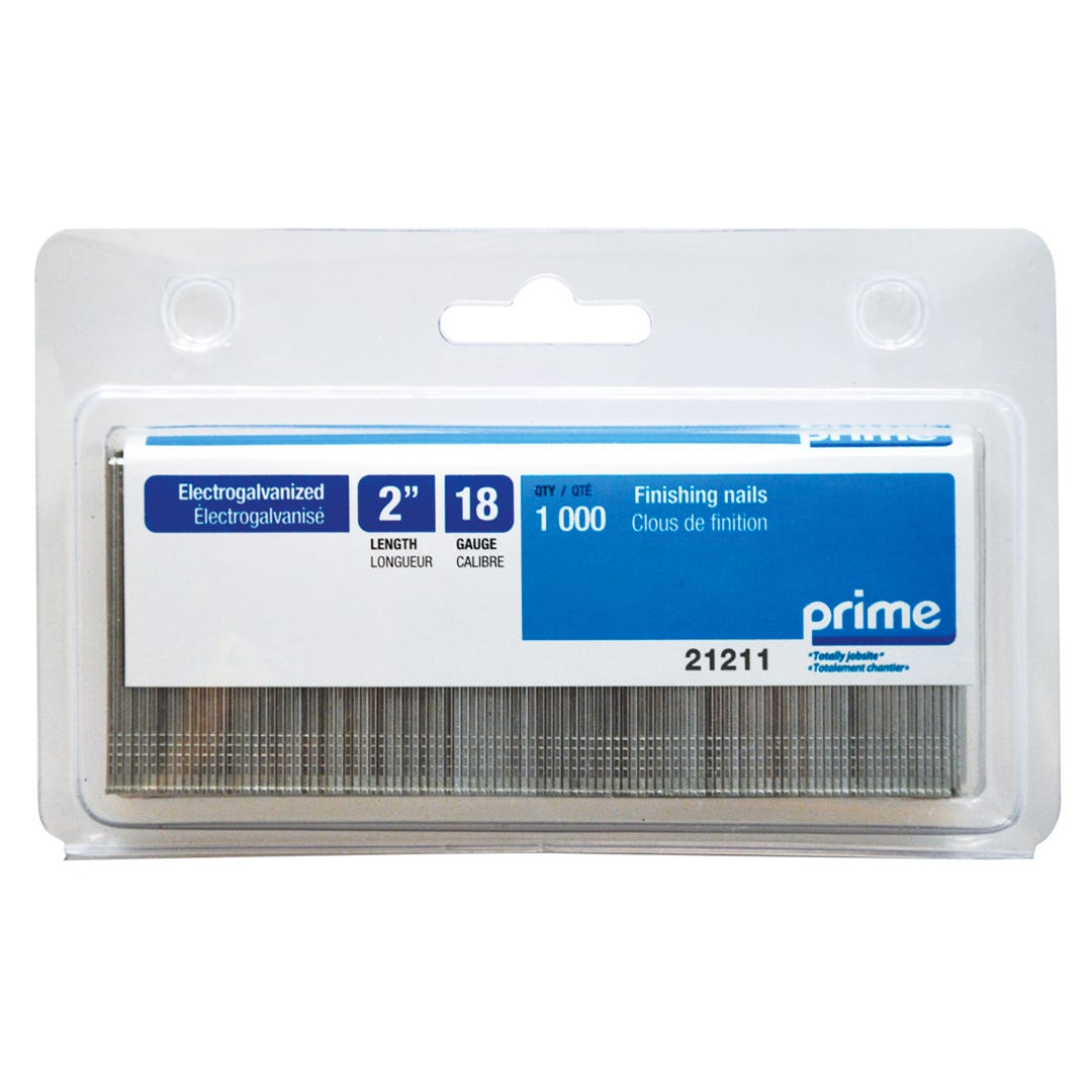 Finish Nails, Electro-Galvanized, 18 Gauge, 2 in., 1000/box