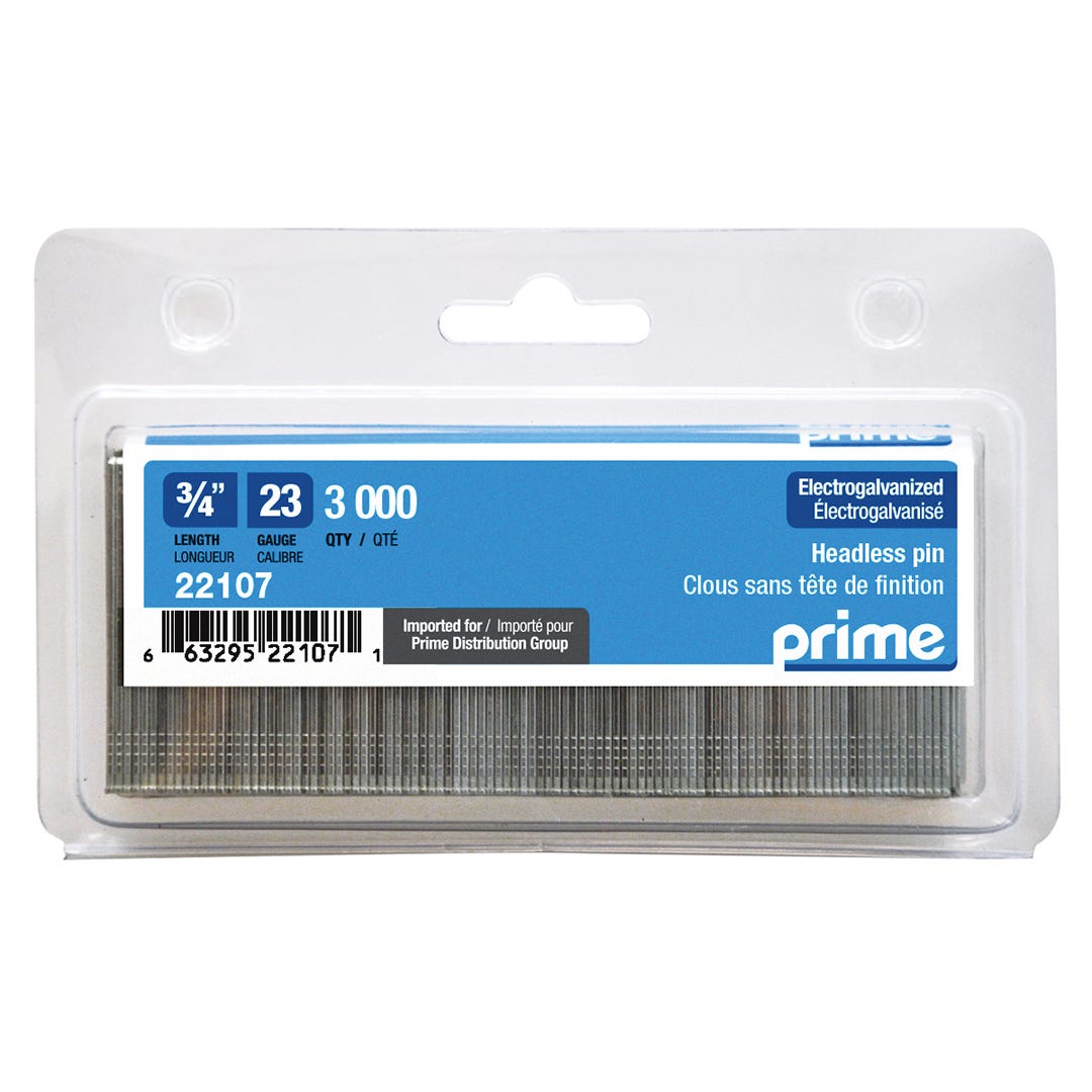 Mini Brads, Headless, Electro-Galvanized, 23 Gauge, 3/4 in., 3000/box