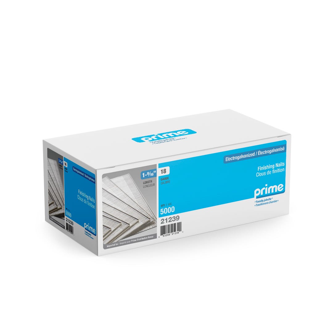 Finish Nails, Electro-Galvanized, 18 Gauge, 1-9/16 in., 5000/box