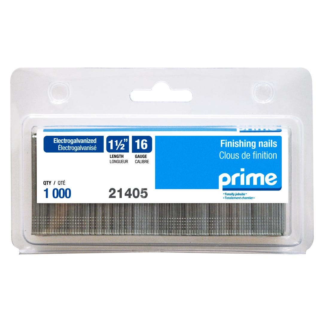 Finish Nails, Electro-Galvanized, 16 Gauge, 1-1/2 in., 1000/box