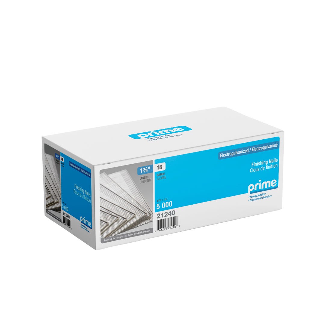 Finish Nails, Electro-Galvanized, 18 Gauge, 1-3/4 in., 5000/box