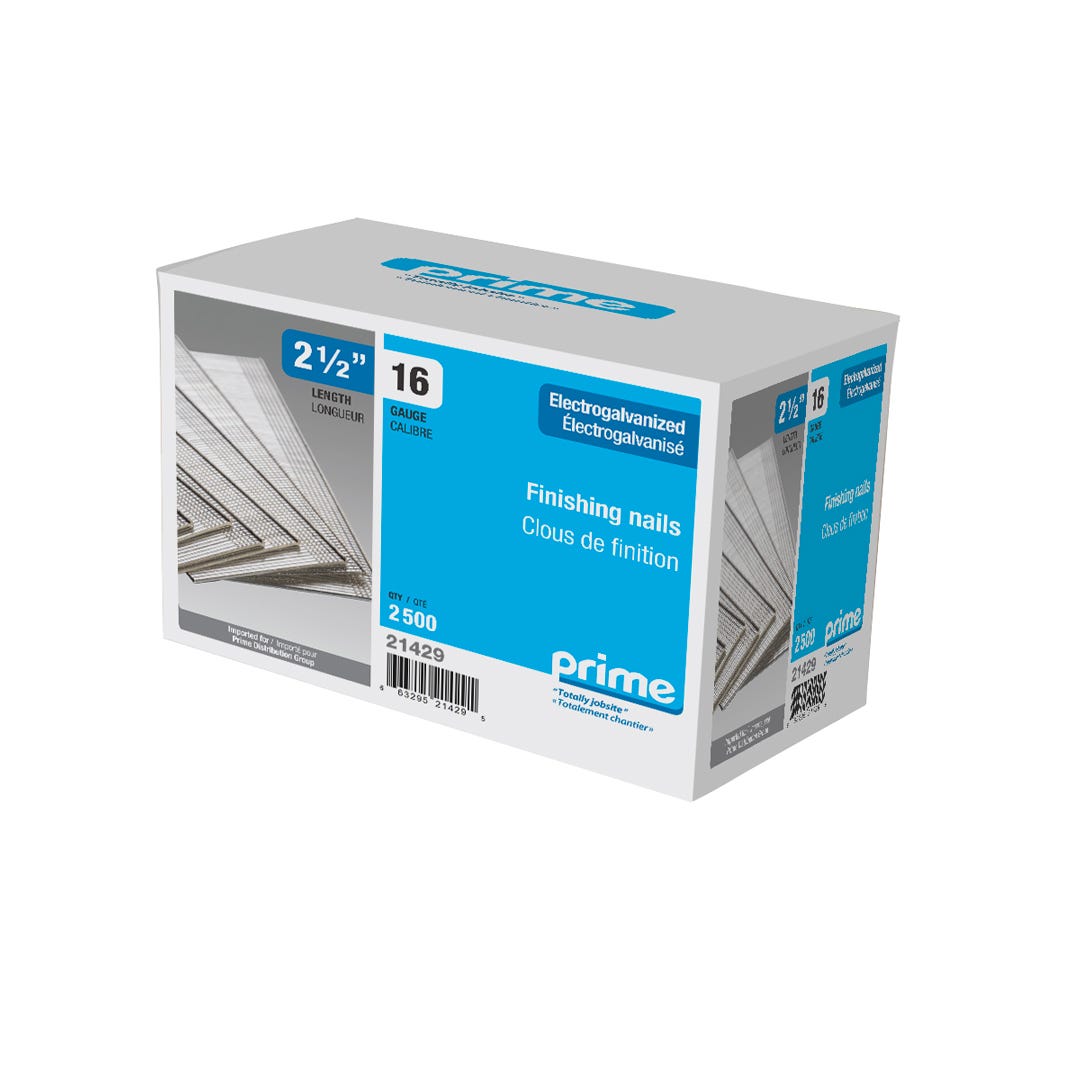 Finish Nails, Electro-Galvanized, 16 Gauge, 2-1/2 in., 2500/box