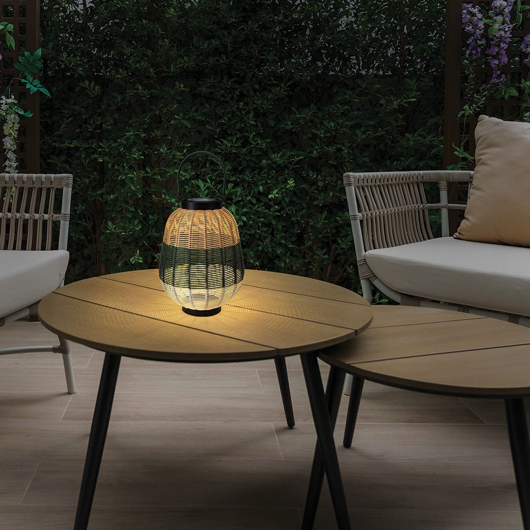 Rattan Solar Lantern, 33.5 cm, Warm White