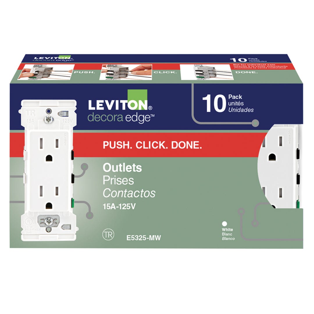 DECORA EDGE Double Outlet, tamper-resistant, 15 A, 10/Pack