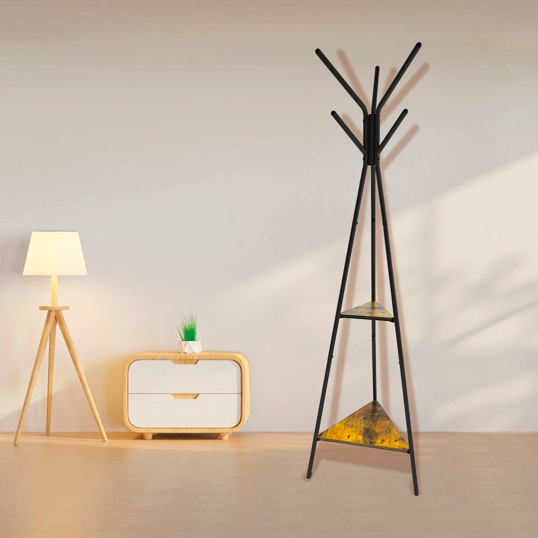 Coat Rack with Small Shelves, 18 in. x 71 in. x 18 in., Black