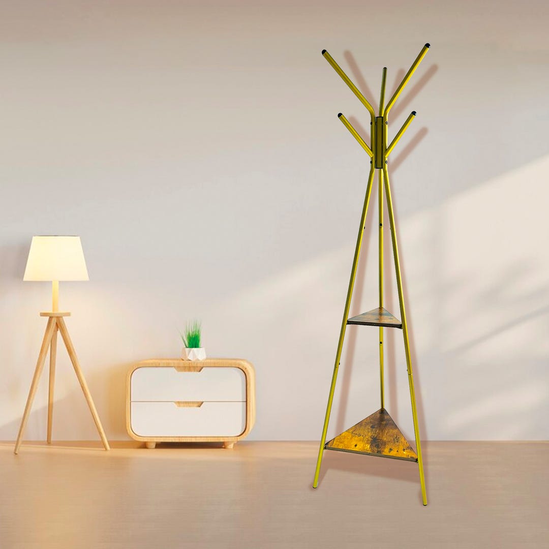 Coat Rack with Small Shelves, 18 in. x 71 in. x 18 in., Gold