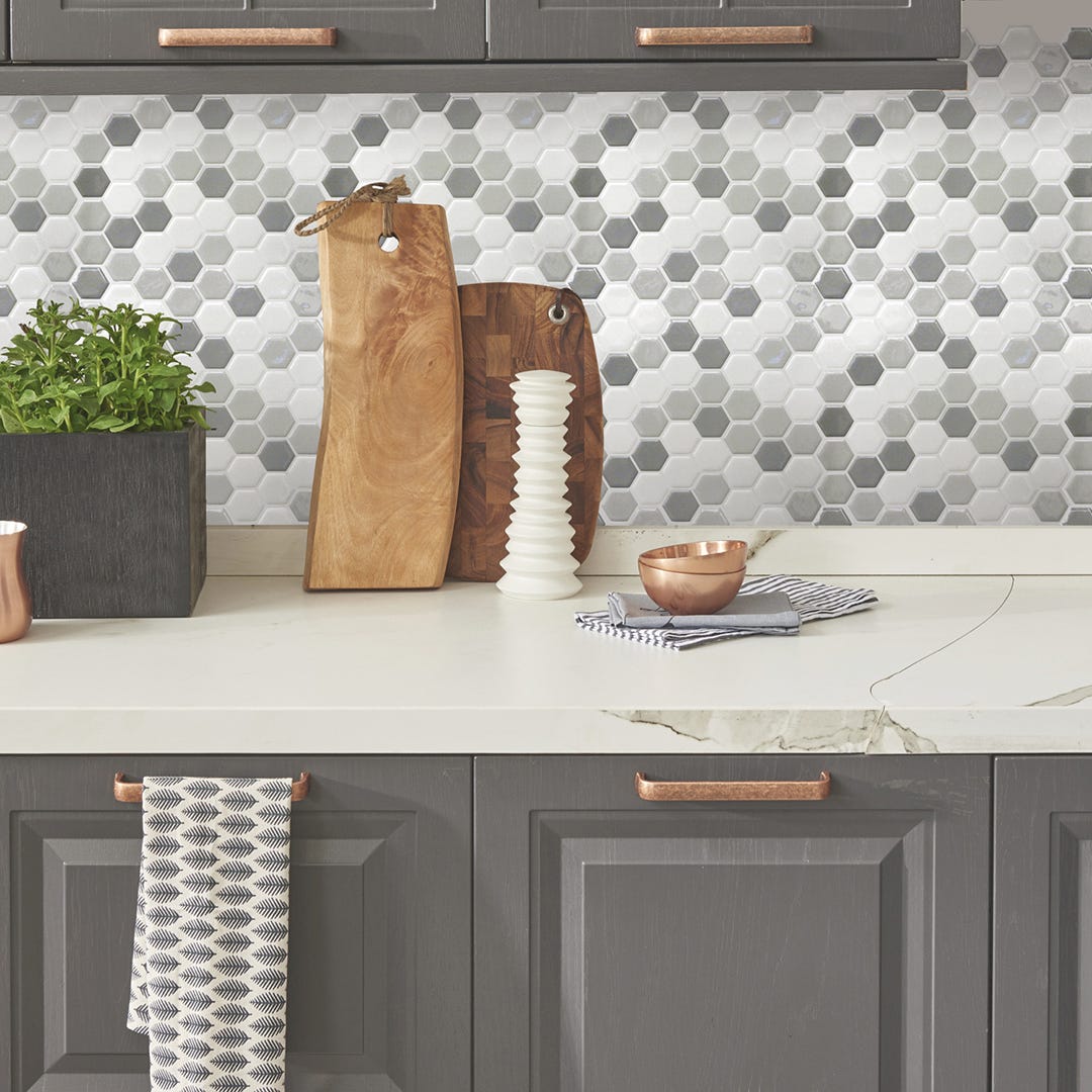 Gray Hexagon Tile Peel And Stick Backsplash