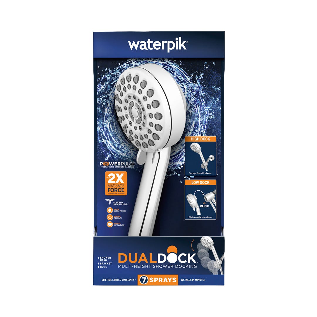 DualDock Multi-Height Hand Held Shower Head With PowerPulse Massage