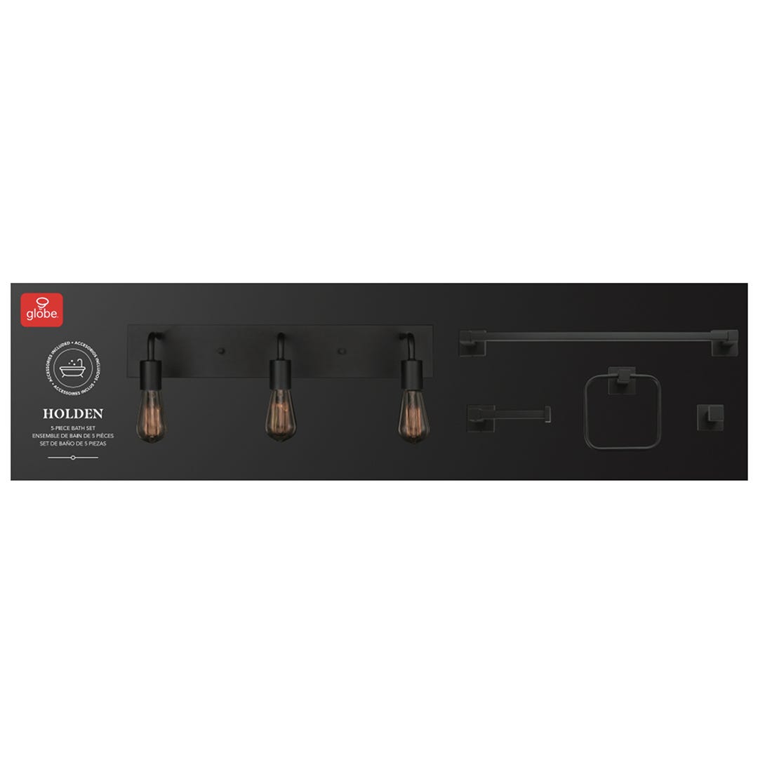 HOLDEN Bathroom Light Fixture and Accessories Set, 24 in., Black