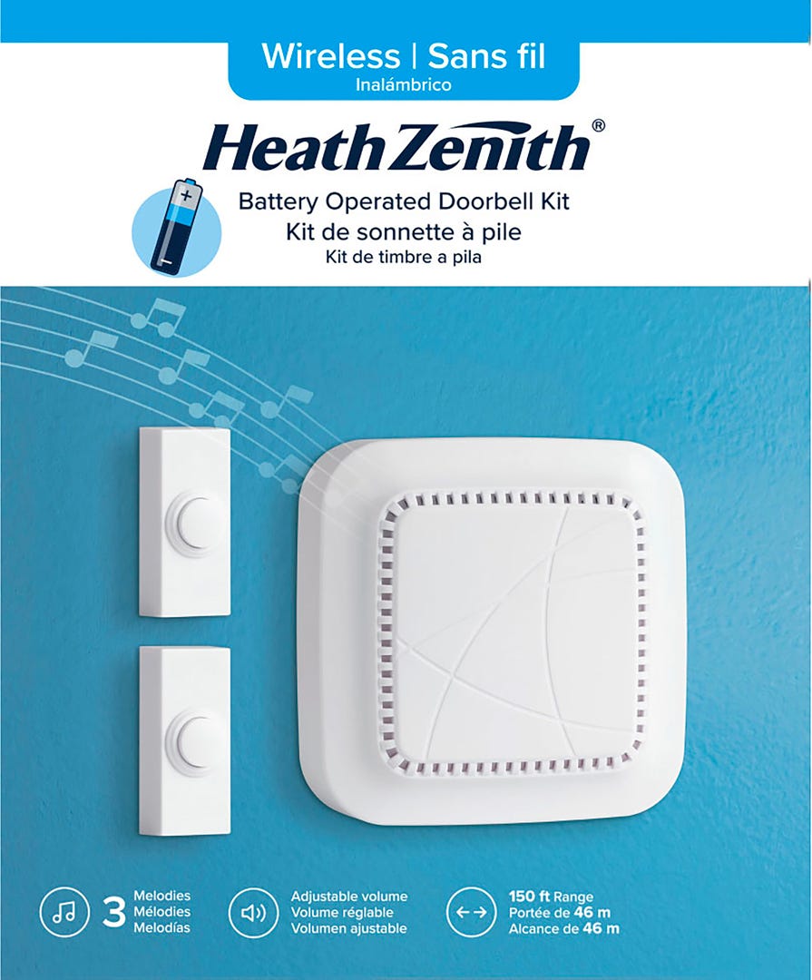 Battery-Powered Wireless Doorbell Set, White