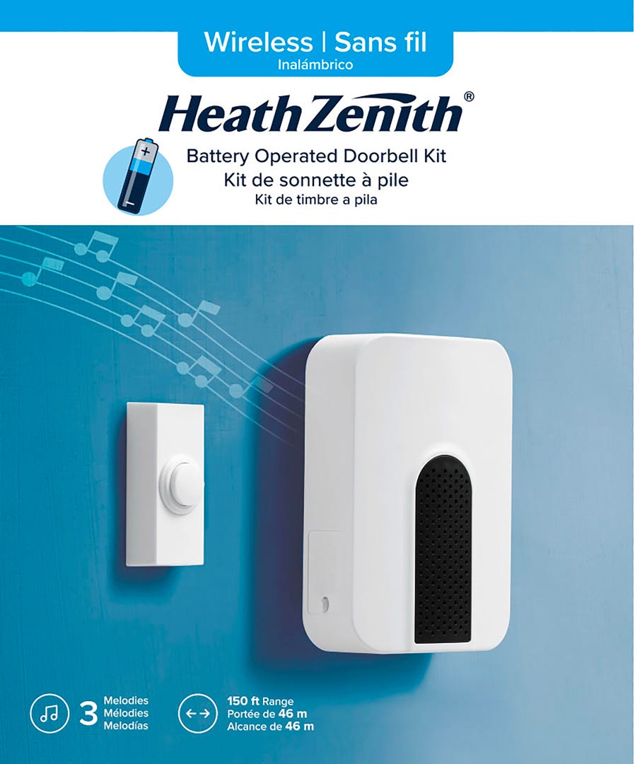 Battery-Powered Wireless Doorbell Set, White