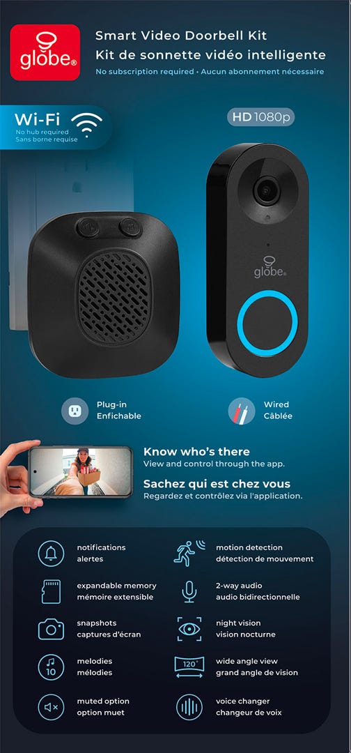 Video Doorbell Set, 1080p, Wi-Fi
