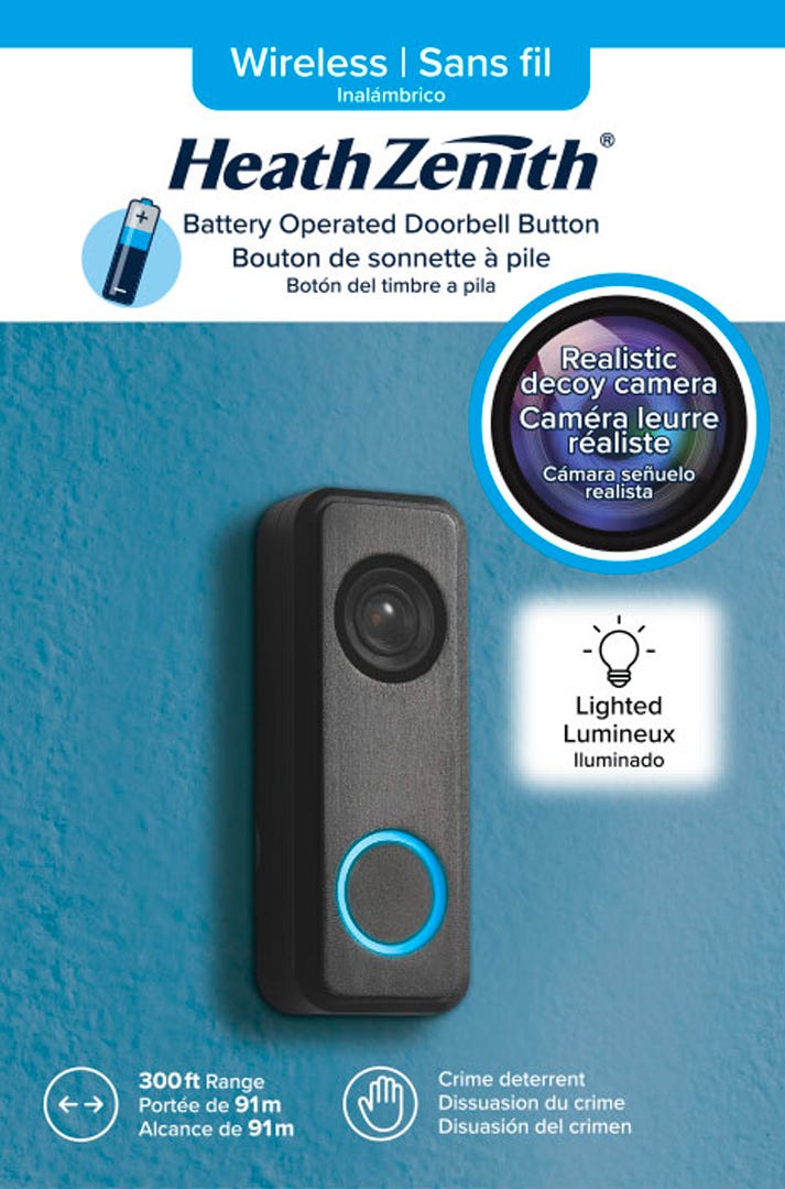 Wireless Doorbell Button with Fake Camera, Black