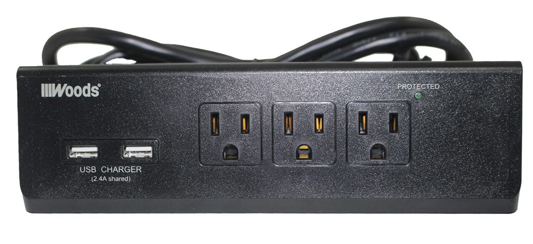 Desk Power Strip, 3 Outlets with USB, 6 ft. Cable