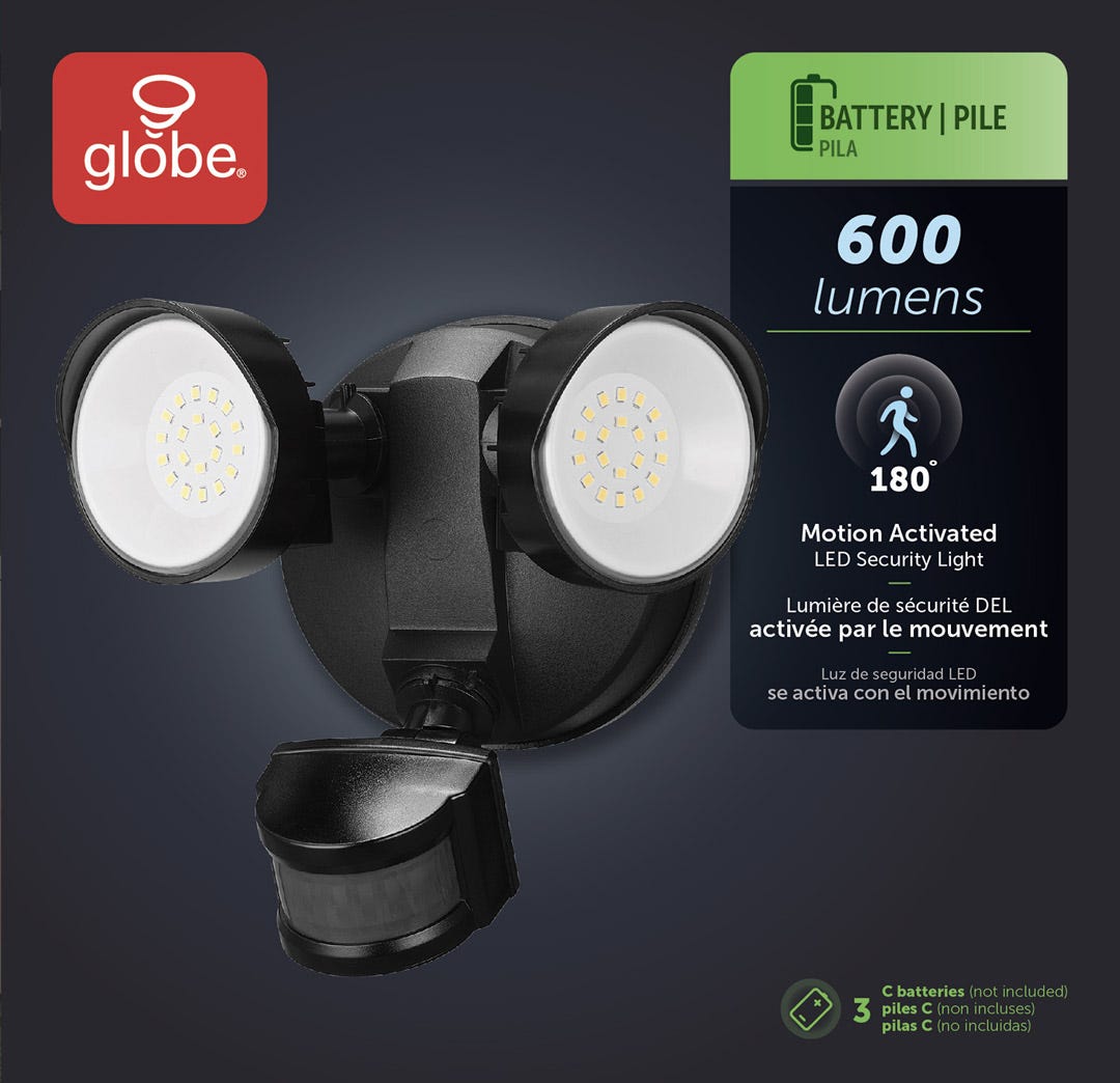 Battery-Powered LED Security Light, Black