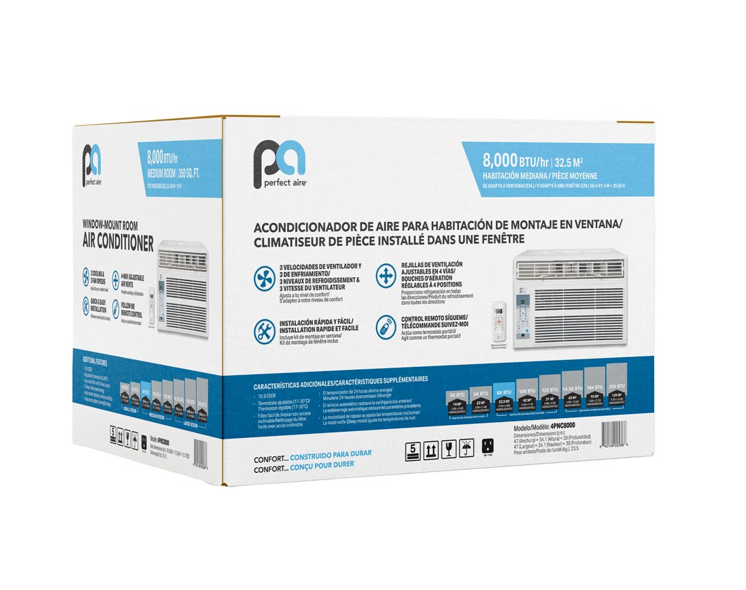 PERFECT AIRE Window Air Conditioner 8000 BTU, 115 V, 350 sq.ft.