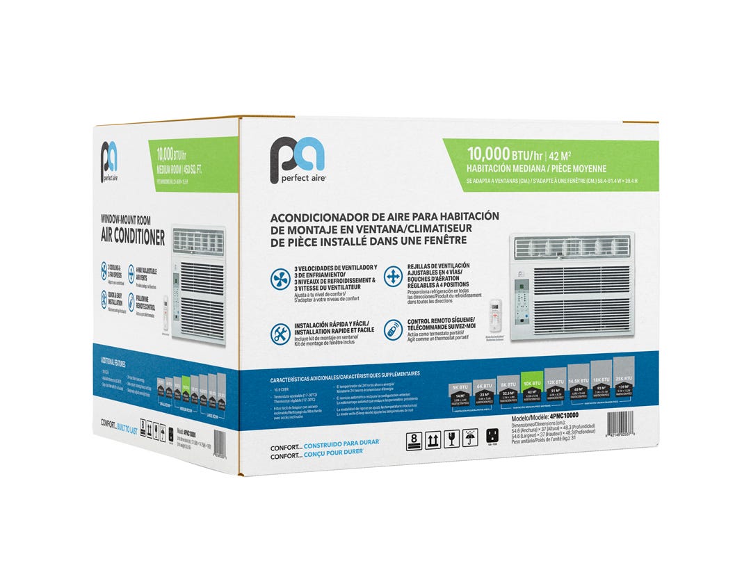PERFECT AIRE Window Air Conditioner 10 000 BTU, 115 V, 450 sq.ft.