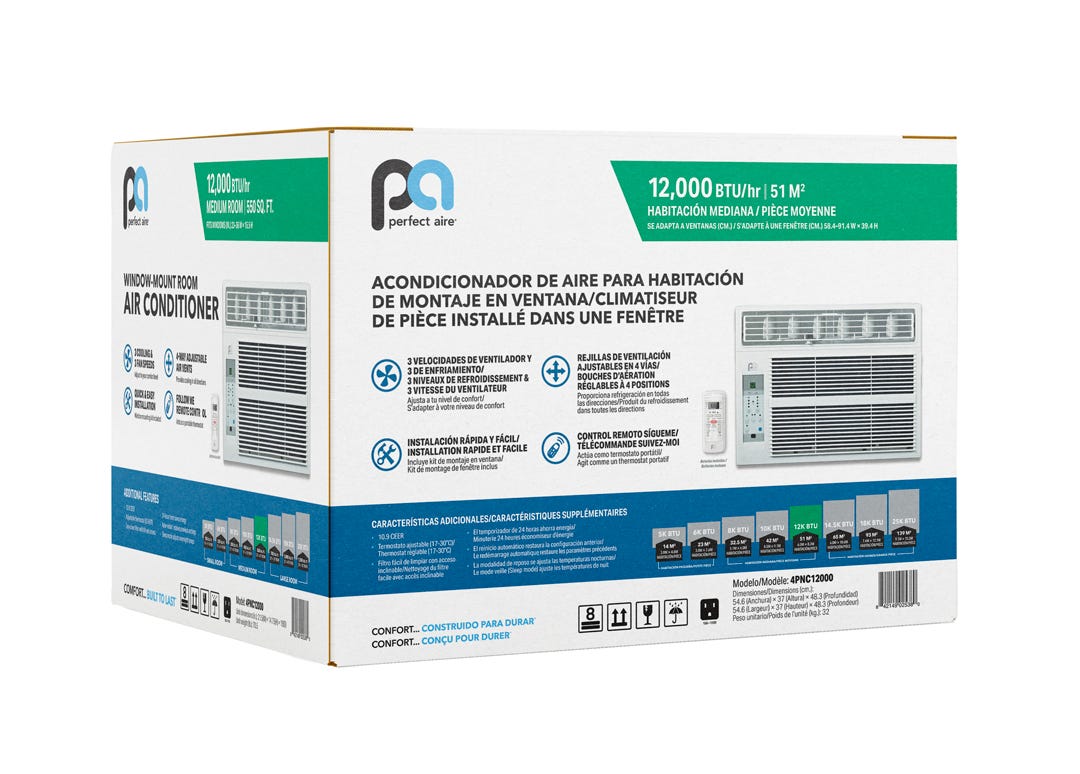 PERFECT AIRE Window Air Conditioner 12 000 BTU, 115 V, 500 sq.ft.